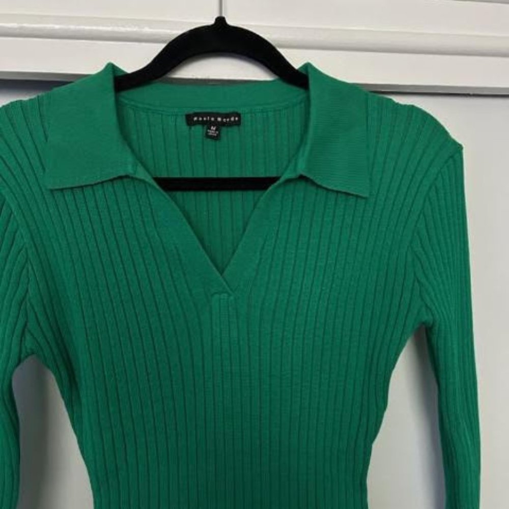 Vibrant Kelly Green Ribbed Polo Midi Dress